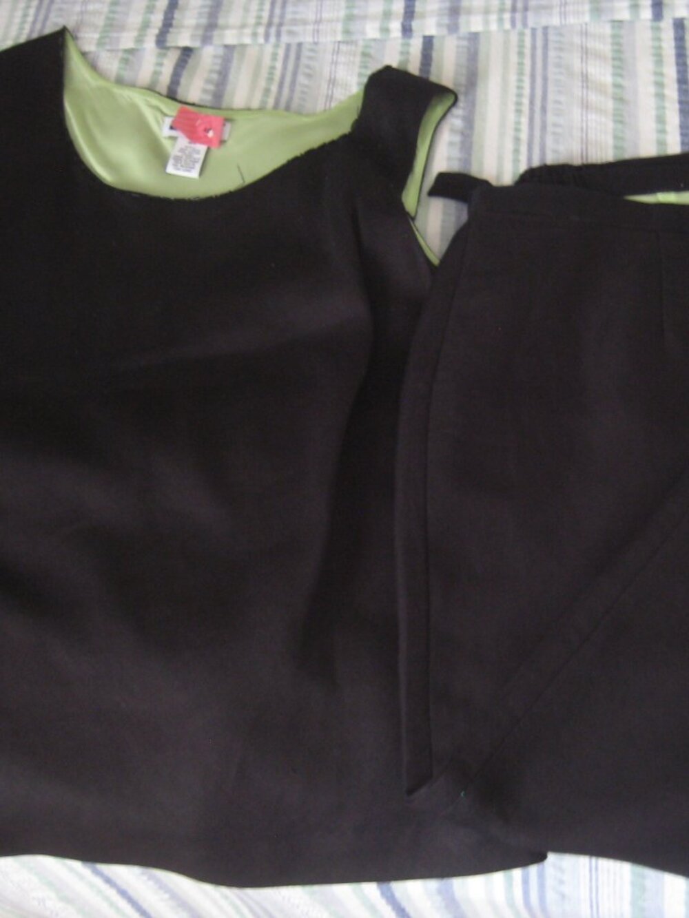 LADY'S CAROLE LITTLE 2 PIECE SET BLACK LINEN w/LIME GREEN LINING SIZE 18W